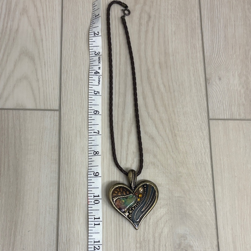 Heart Pendant Necklace with Brown Cord